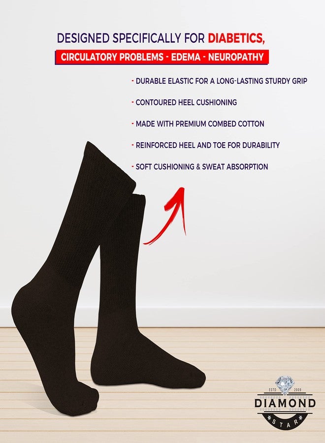 Diamond Star Diabetic Socks, Non-Binding Circulatory Cushion Cotton Crew Diabetic Socks for Men Women 10-13 (3 Pairs Brown) - Image 4